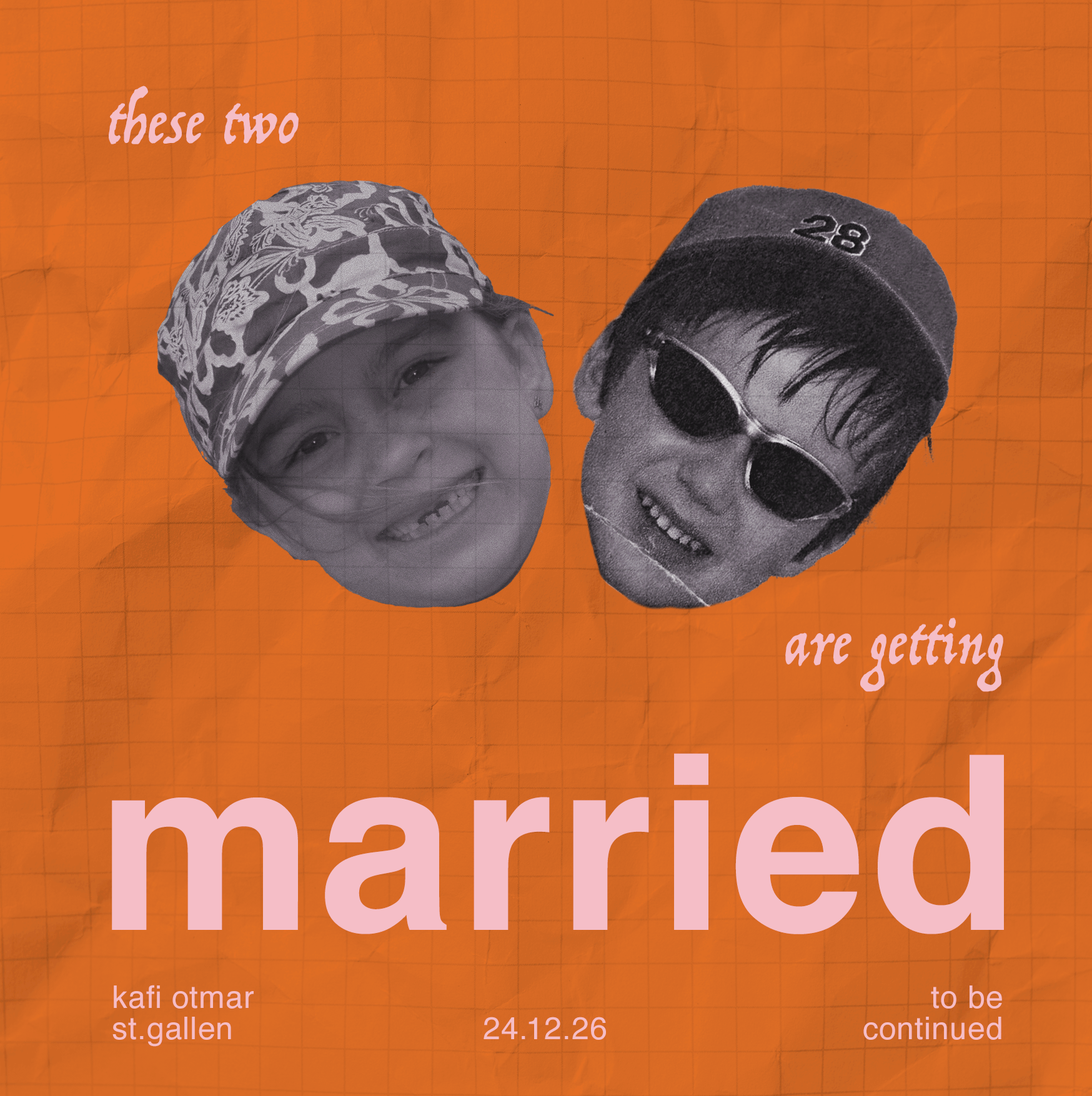 Die ursprüngliche Save-the-Date-Ankündigung von Andrina und Alessio mit ihren Kinderfotos
